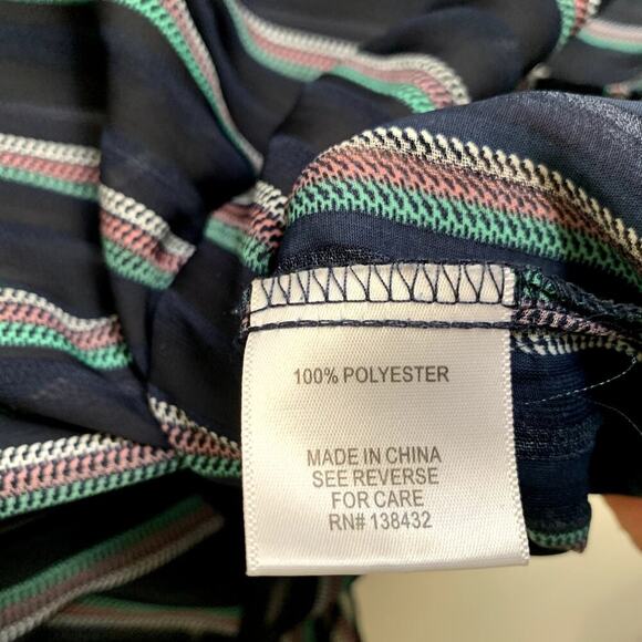 ModCloth Blue Striped Sheer Blouse Size M Tiered Flutter Ruffle Sleeve - Picture 7 of 11